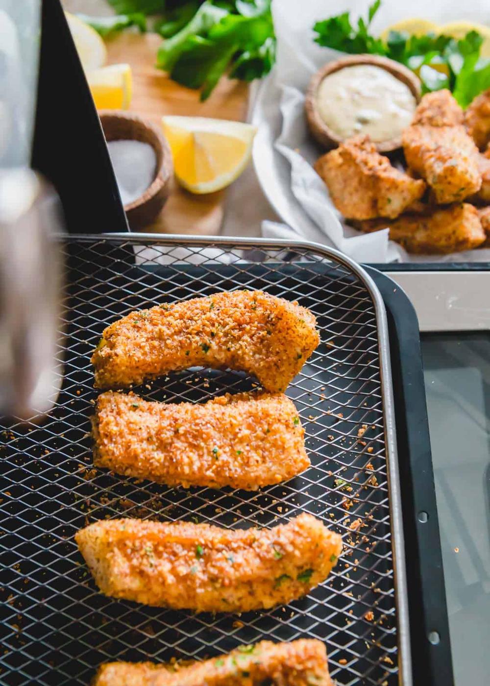 After 10 minutes in the air fryer, these cod fish sticks are perfectly crispy on the outside while moist and tender on the inside.