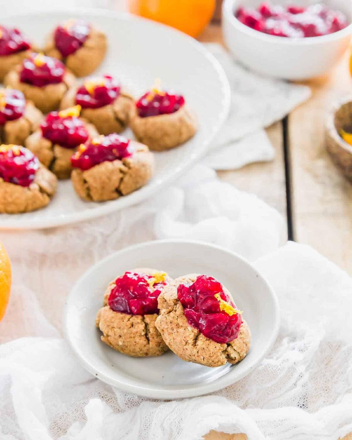 Cranberry orange almond thumbprint cookies made from leftover almond pulp are an easy, healthy and delicious way to use the "waste" from homemade almond milk.