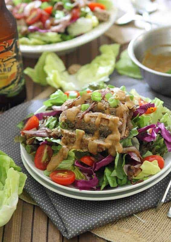 Asian Turkey Burger Salad with Peanut Dressing