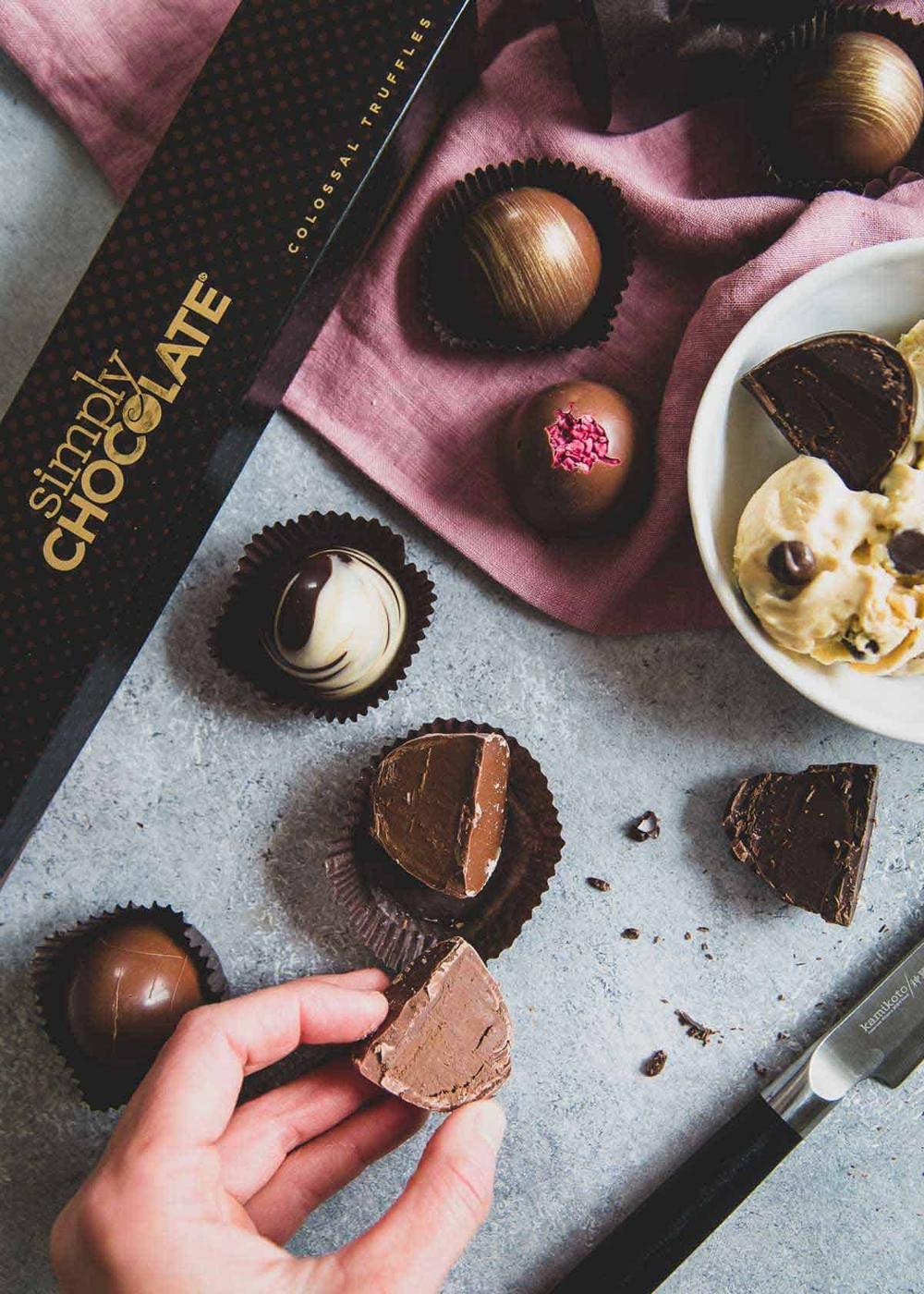 Chocolate truffles accompany this homemade Baileys chocolate chip ice cream for a super indulgent treat.