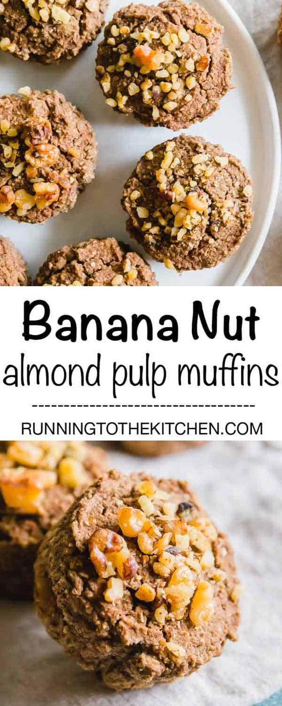Try these healthy banana nut almond pulp muffins if you're looking for ways to use up leftover almond pulp from making almond milk. The perfect healthy snack that can be frozen for up to a month! #almondpulpmuffins #almondpulp #almondpulprecipes
