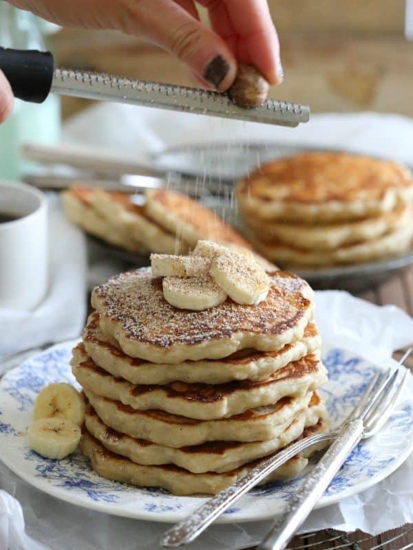 Banana nutmeg pancakes made with yeast