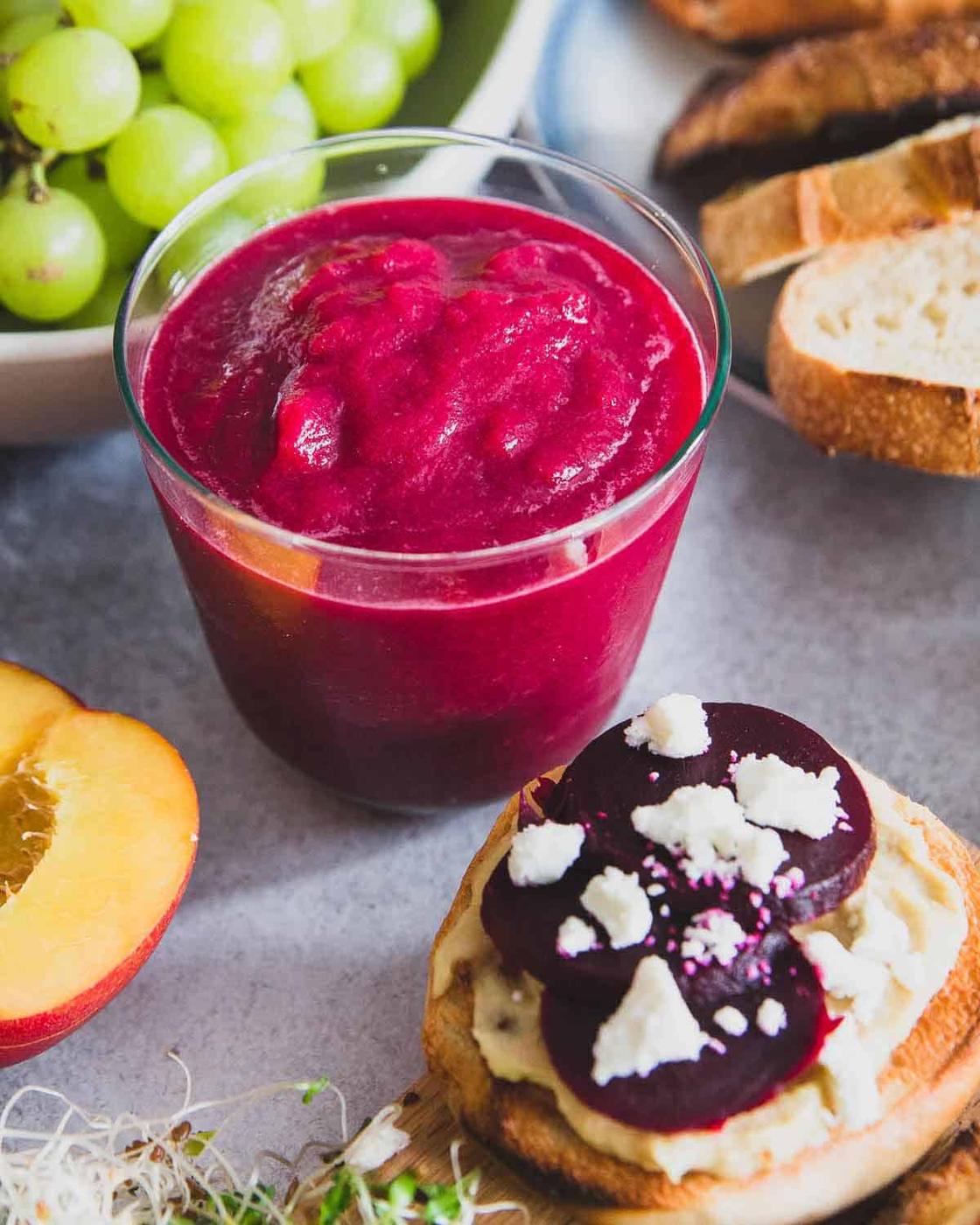 Beet Smoothie + Hummus Toast Brunch Spread