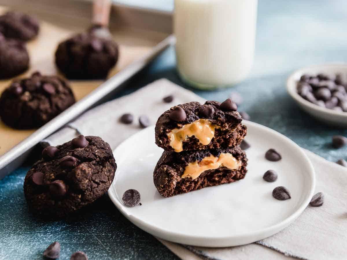 gluten-free peanut butter stuffed healthy black bean cookies