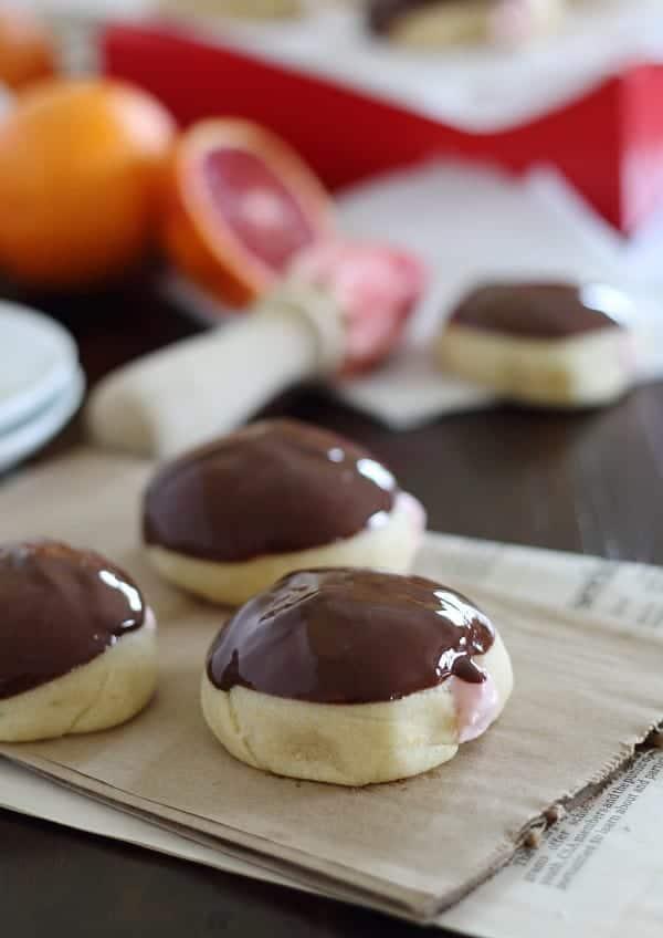 Blood Orange Chocolate Glazed Donuts with Cream Cheese Filling
