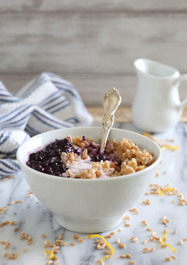 Blueberry farro yogurt bowl