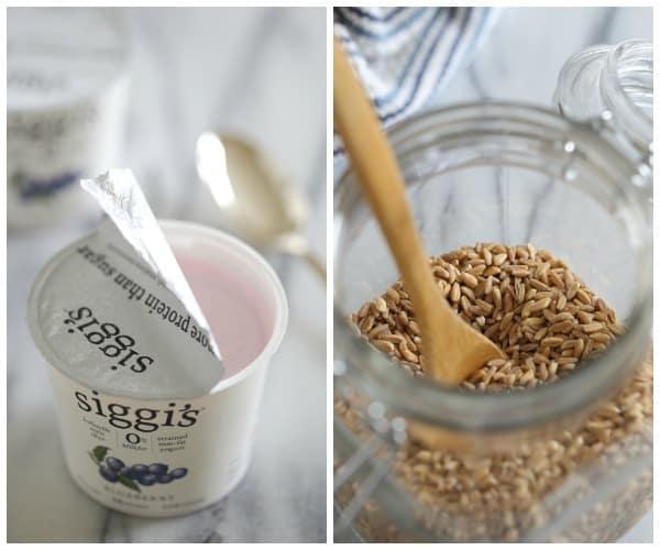 Blueberry farro yogurt breakfast bowl