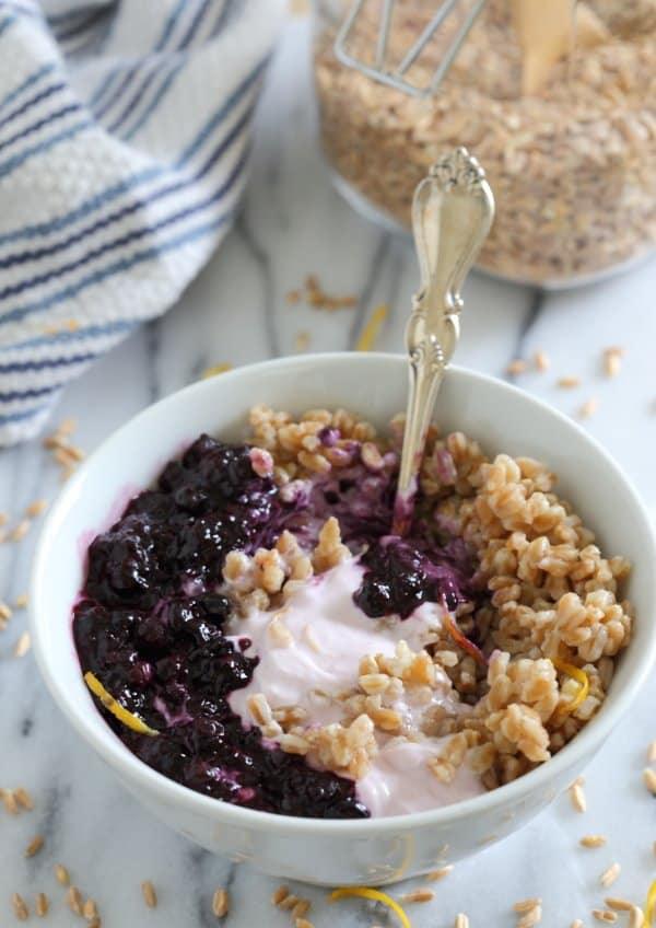 Blueberry farro yogurt bowl