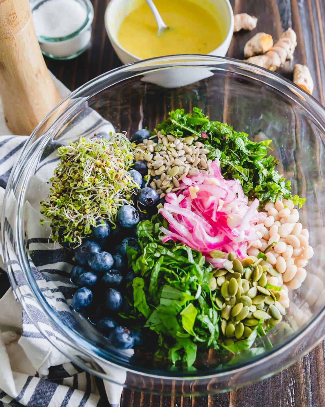 Blueberry white bean salad is a healthy side dish or meatless meal filled with nutritious and anti-inflammatory ingredients.