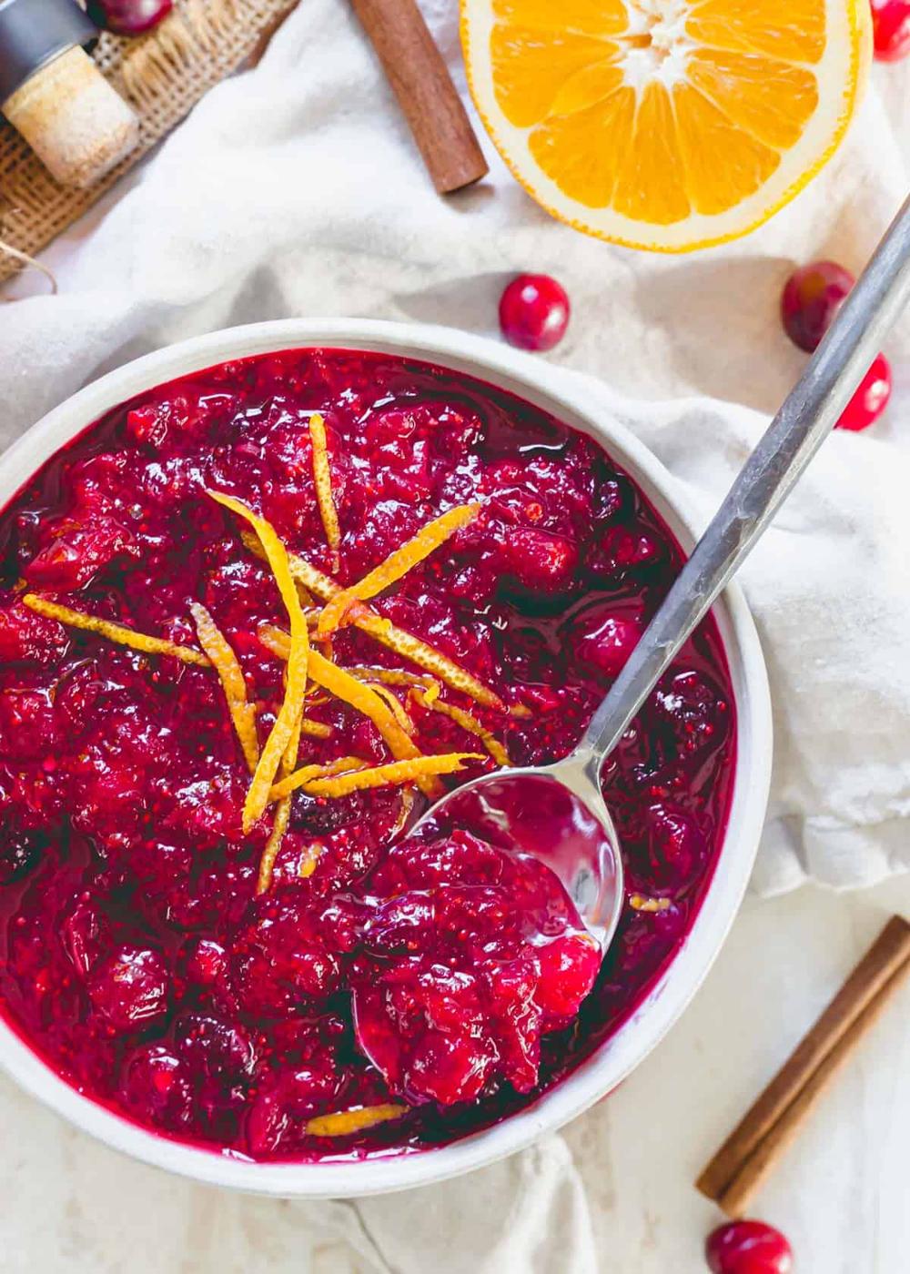 Cranberry bourbon sauce with cinnamon, maple and orange.