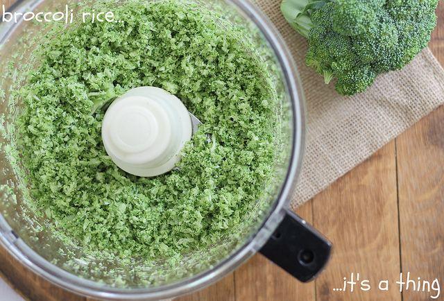 Broccoli "rice" for fried rice with shrimp
