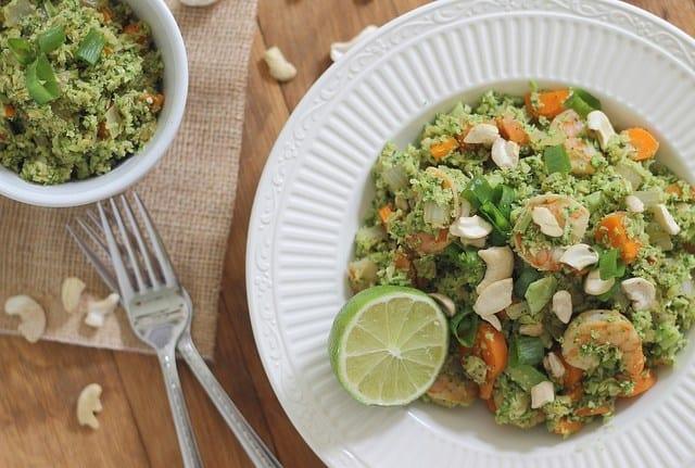 Paleo and gluten-free broccoli shrimp fried rice is a healthier alternative to the takeout classic.