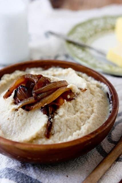 Brown Butter Mashed Cauliflower with Caramelized Onions
