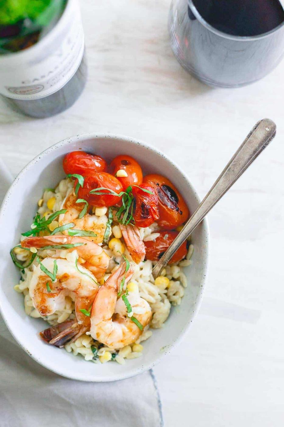 Brown Butter Shrimp with Parmesan Basil Corn Orzo