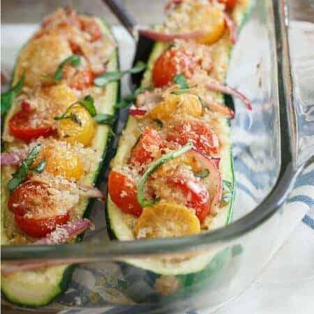 Bruschetta Hummus Stuffed Zucchini