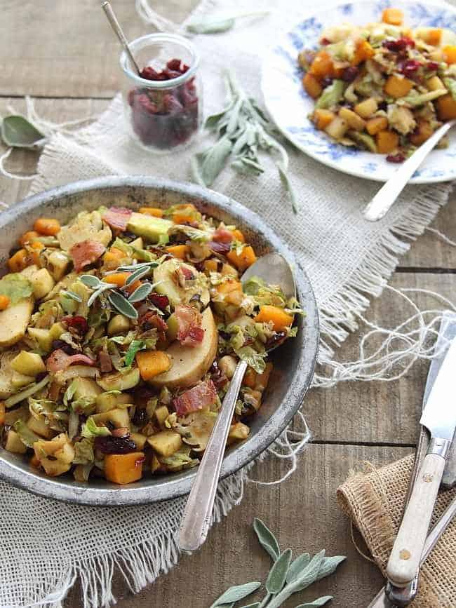 Brussels sprouts pumpkin and apple hash