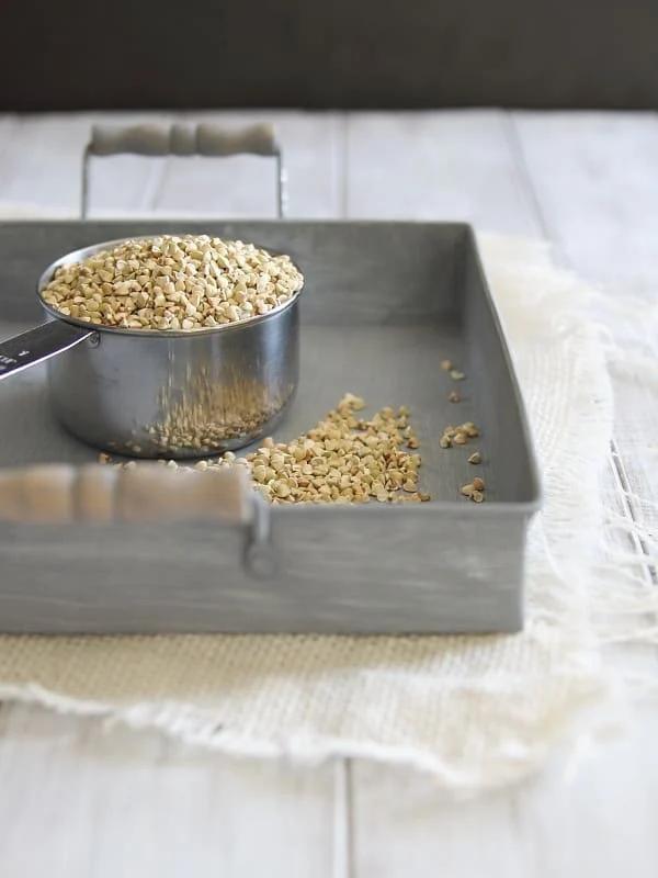 A vegetarian risotto made with buckwheat and packed with mushrooms and leeks