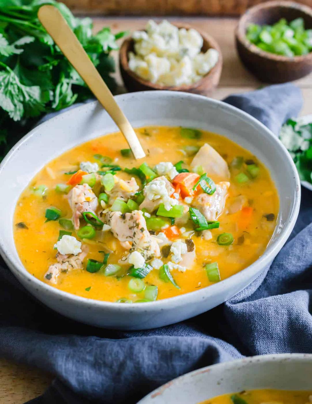 Buffalo Chicken Soup with Orzo