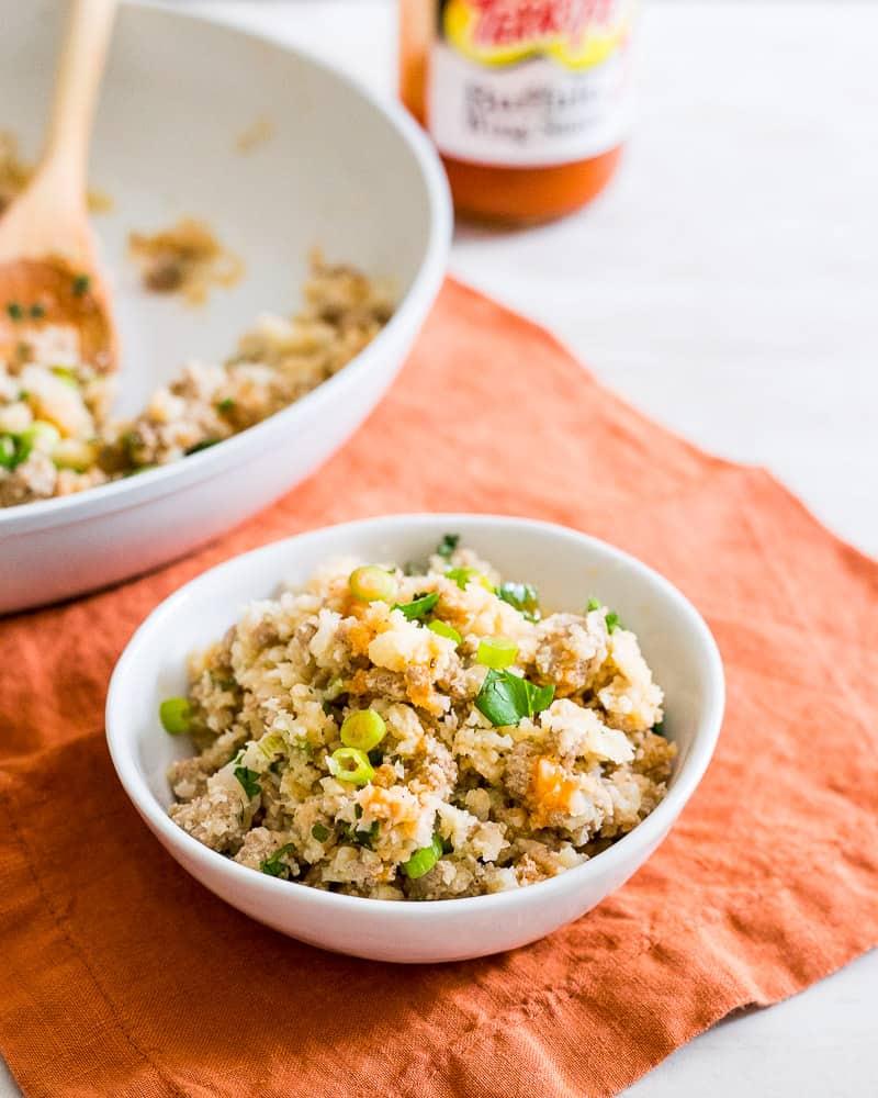 Make this buffalo turkey cauliflower skillet for those nights you dinner on the table FAST or for your weekly meal prep. It's delicious and SO easy!