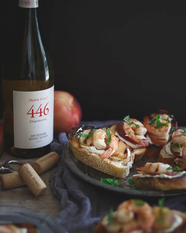 Grilled Shrimp and Peach Crostini with Whipped Lemon Burrata