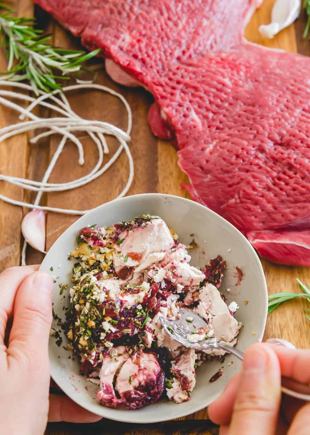 cranberry goat cheese, rosemary and garlic stuffing for butterflied leg of lamb