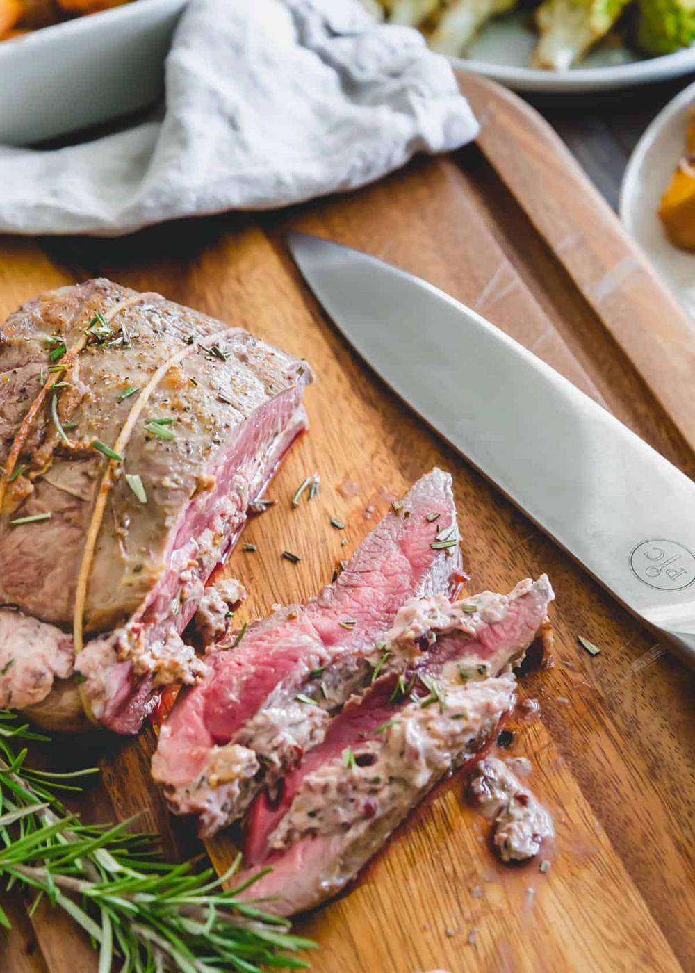 oven roasted stuffed butterflied leg of lamb roast with cranberry goat cheese