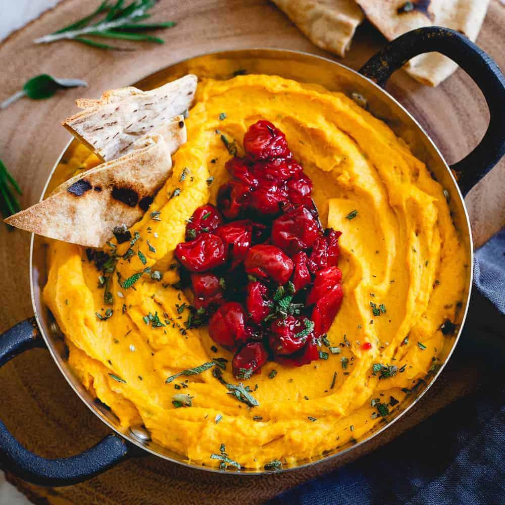 Butternut Squash Goat Cheese Dip with Tart Cherry Compote