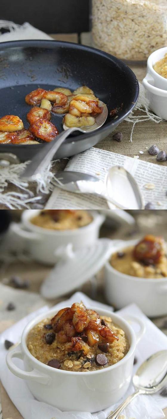 Caramelized bananas add a touch of decadent sweetness to this quinoa and oat based breakfast bake for a delicious start to the day.