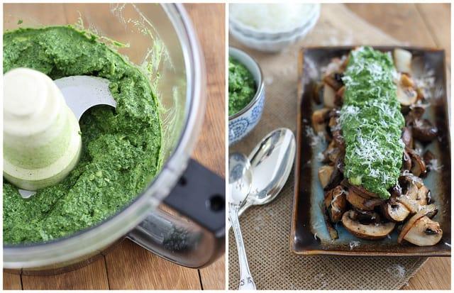 caramelized mushrooms with pesto