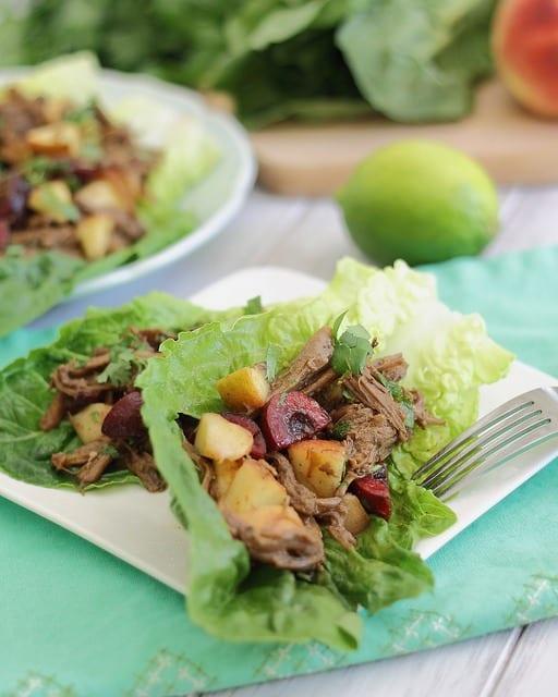 Carnitas wraps with cherry peach salsa