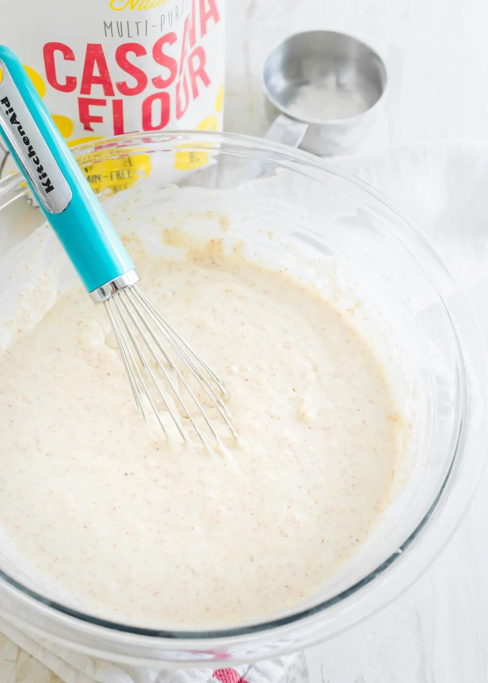 Batter to make cassava flour pancakes.