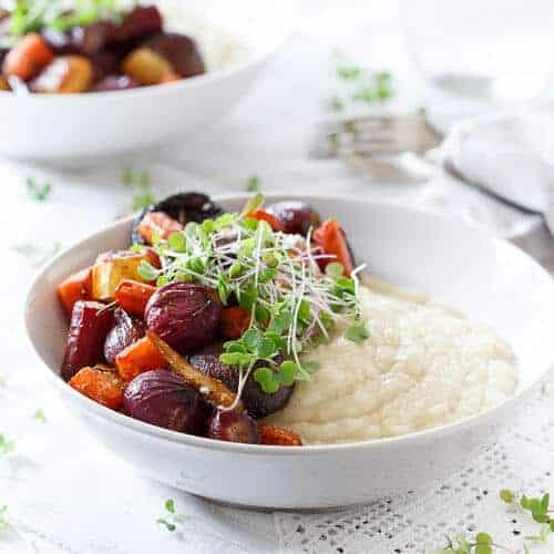 Celery Root Puree with Roasted Balsamic Vegetables