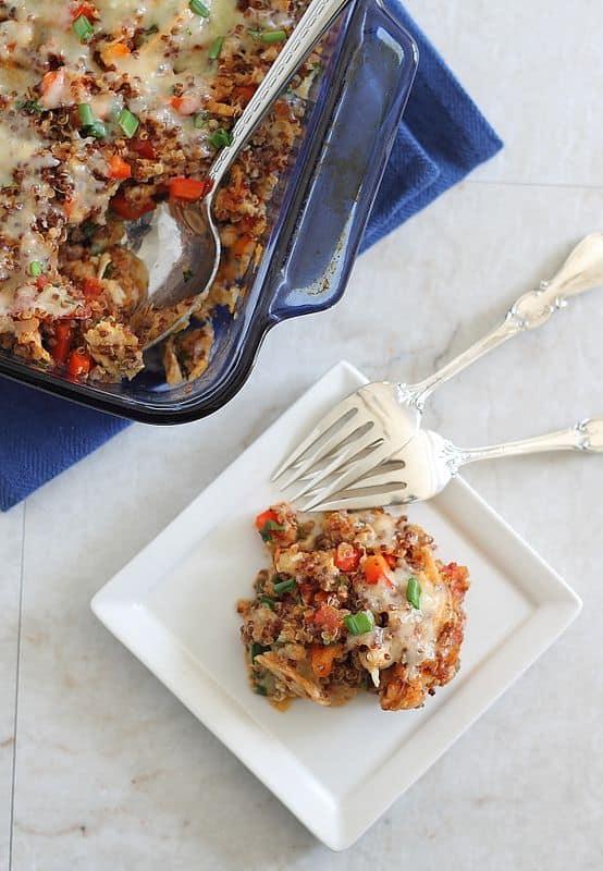 Cheesy cheddar chicken quinoa bake is an easy weeknight meal and perfect for weekly meal prep plans!