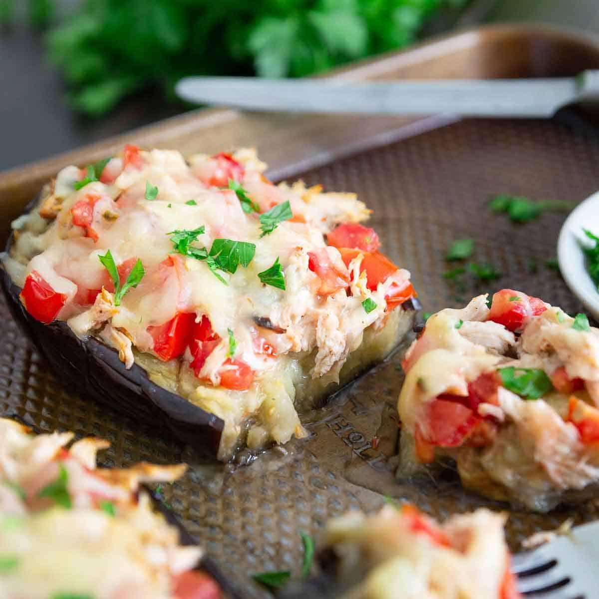 Try this stuffed eggplant chicken recipe for an easy dinner this summer.