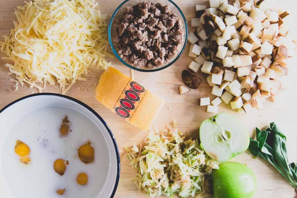 Turkey sausage, apples and Jarlsberg cheese make this breakfast potato casserole a filling and delicious morning meal.