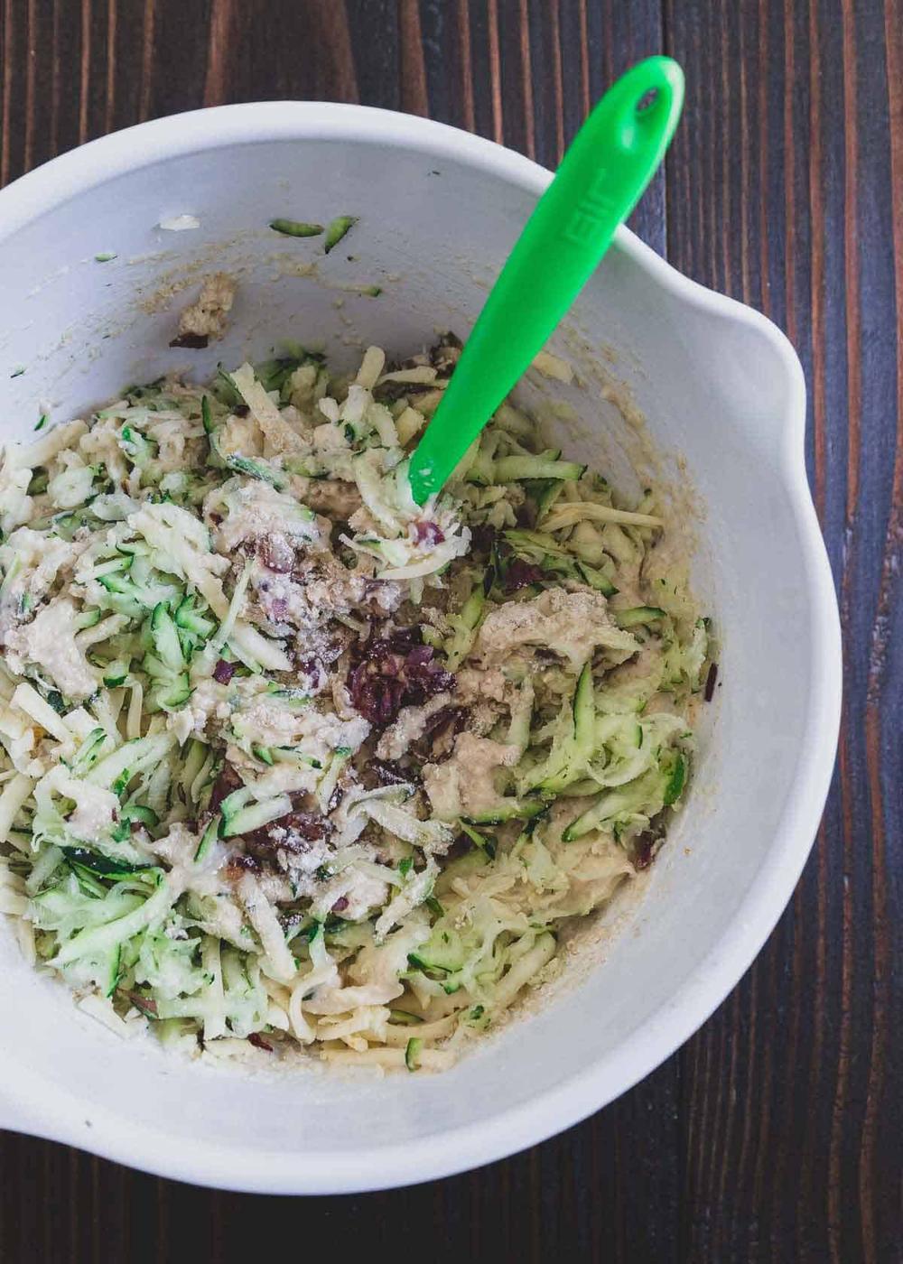 Savory zucchini bread filled with pepper jack cheese and sauteed red onions.
