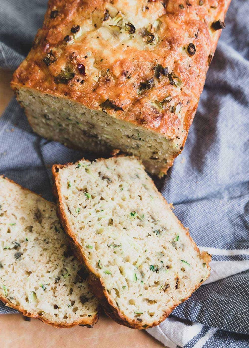 Filled with savory red onions and pepper jack cheese this recipe for cheesy zucchini bread is the best!