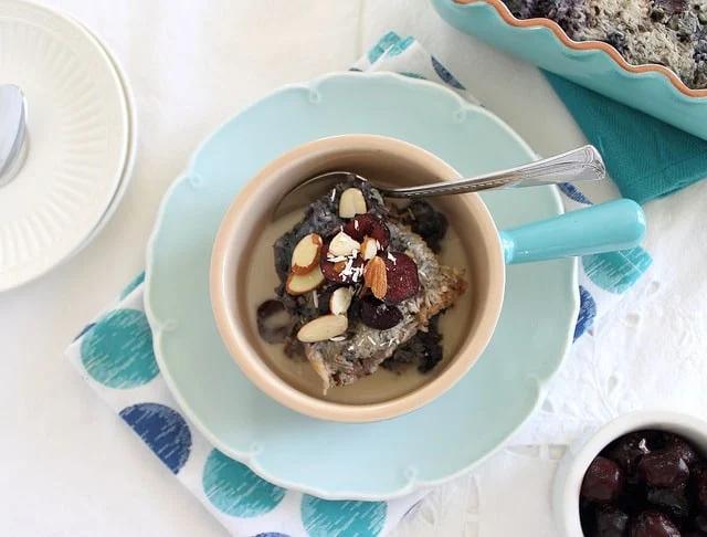 Baked steel cut oats with cherries and almonds