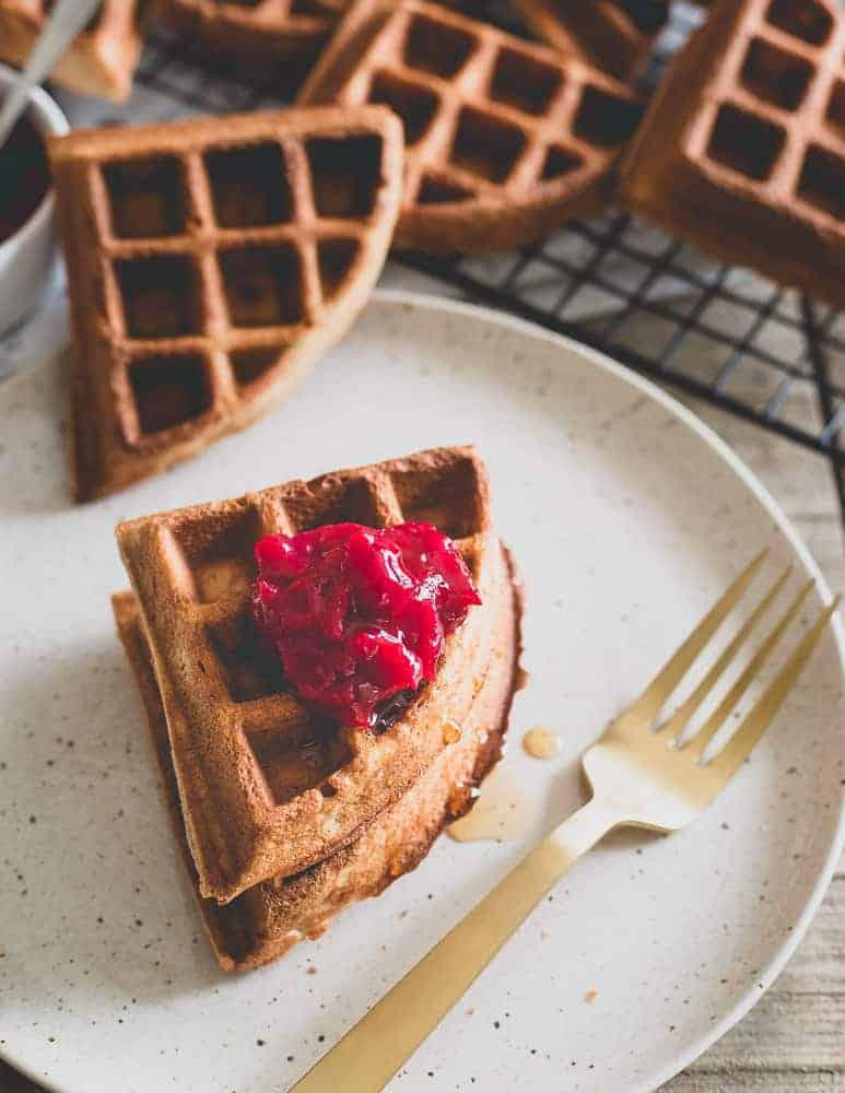 Chestnut Flour Waffles with Vanilla Cranberry Compote