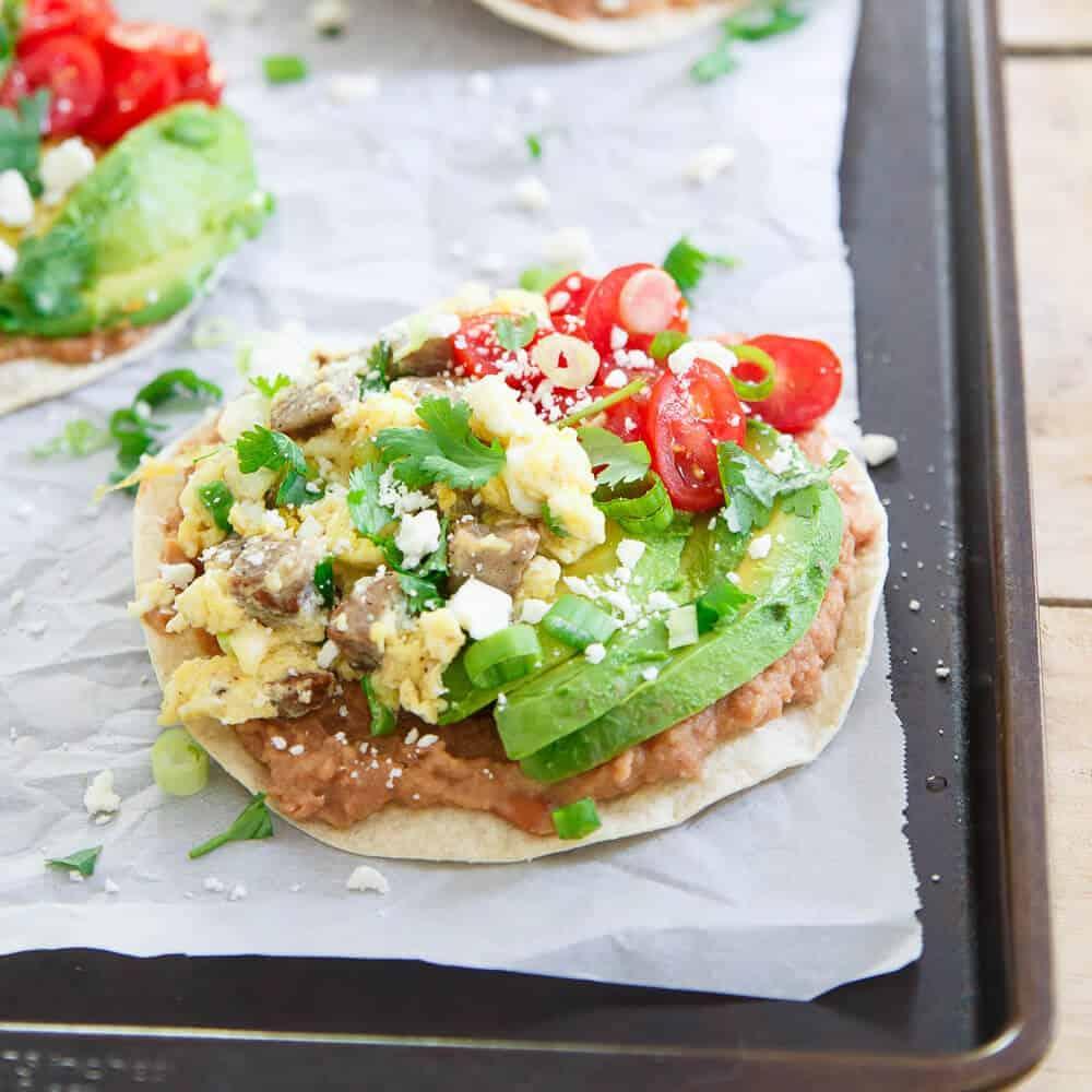 Chicken Sausage Breakfast Tostadas