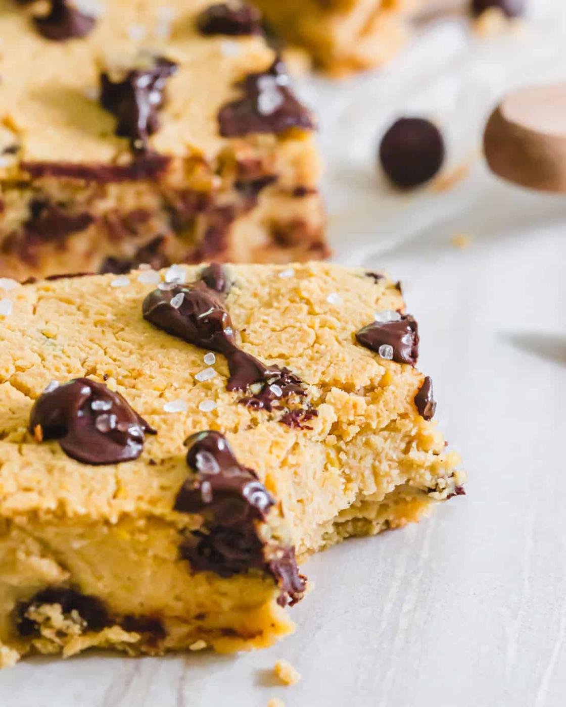Soft and gooey chickpea blondie recipe.