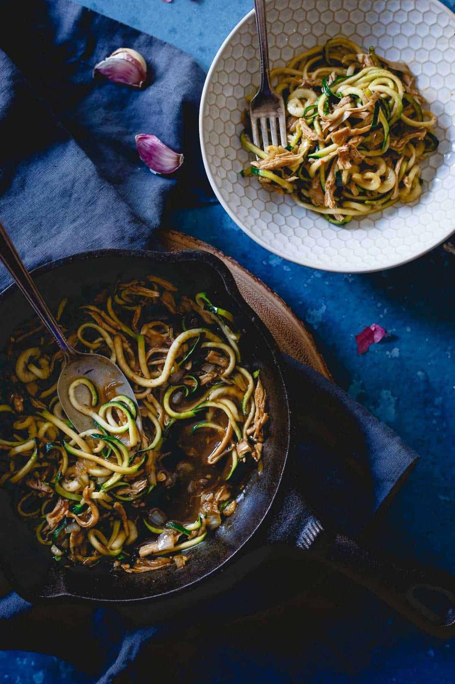 Start the New Year off in a healthy way with this quick and easy Chinese chicken zoodle dinner made in just 15 minutes!