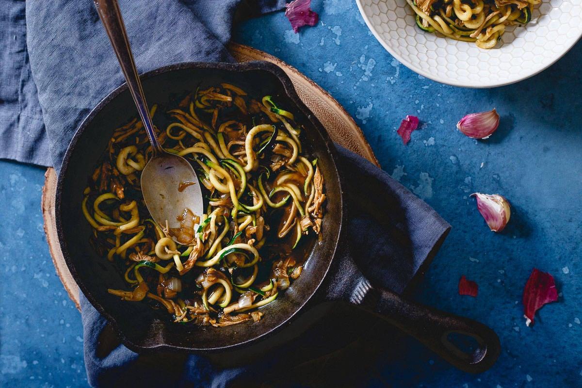 Spiralized zucchini gets a Chinese makeover with all the flavors of takeout in this simple 15 minute dinner.