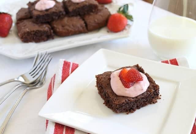 Chocolate Coconut Brownies with Strawberry Cream Cheese Frosting
