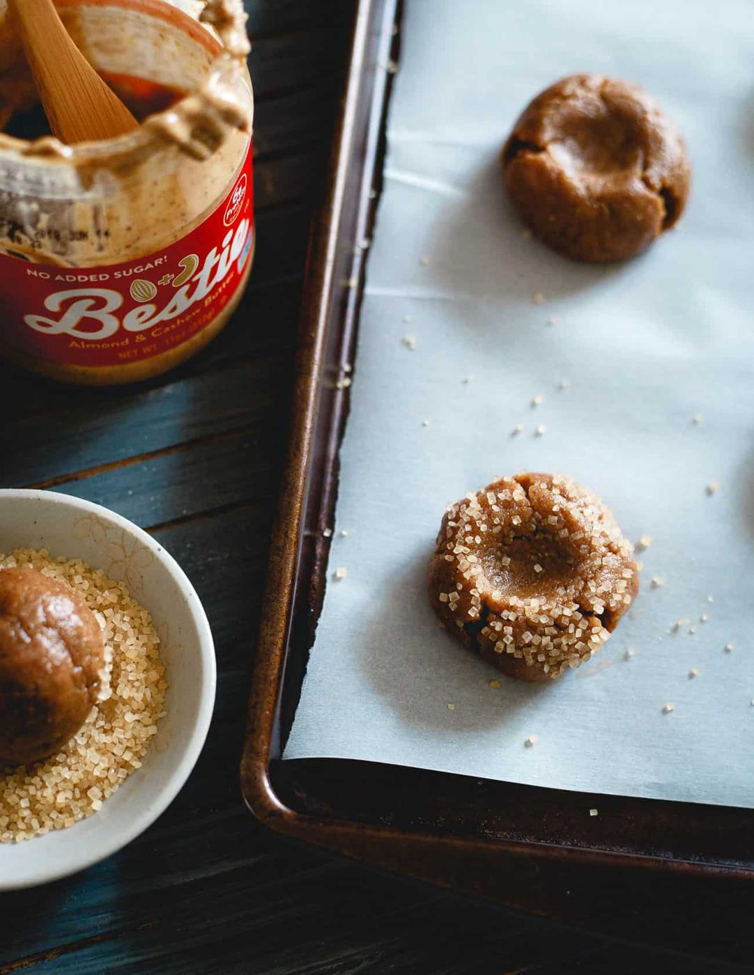 Flourless cashew almond butter cookies are chewy, moist and delicious with a chocolate coated edge.
