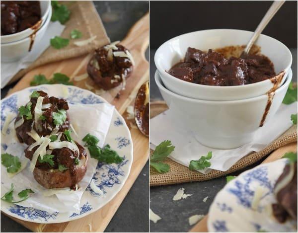 Chocolate Red Wine Beef Stew Stuffed Potatoes | www.runningtothekitchen.com