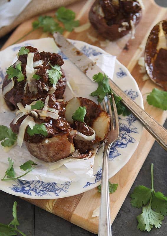 Chocolate Red Wine Beef Stew Stuffed Potatoes | www.runningtothekitchen.com