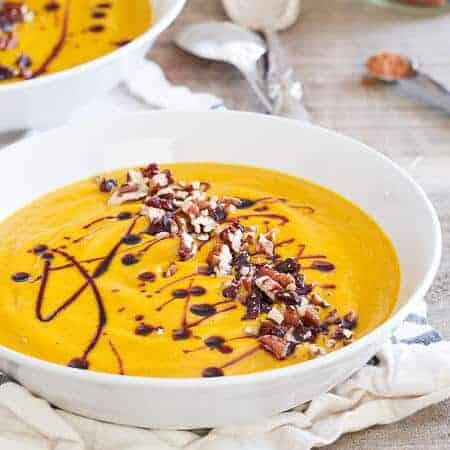Cinnamon Ginger Kabocha Squash Soup with Tart Cherry Drizzle