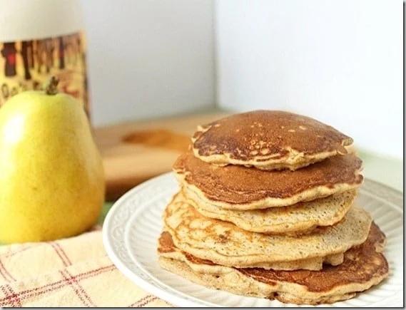 Sweet ripe pears and cinnamon permeate these pancakes for the perfect fall breakfast stack.