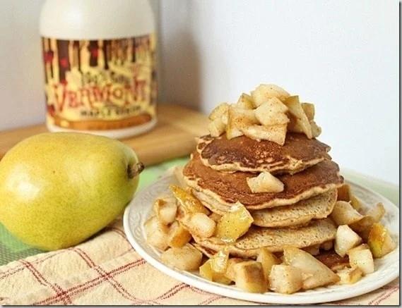 Sweet cinnamon pears make these pancakes a delicious fall breakfast.